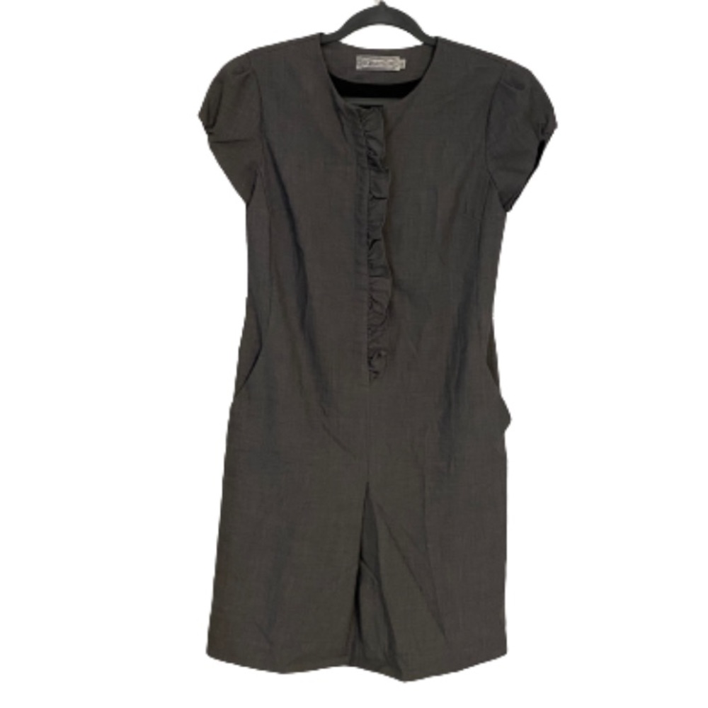 Calypso | Gray Midi Dress with Puff Sleeves & 2 Side Pockets